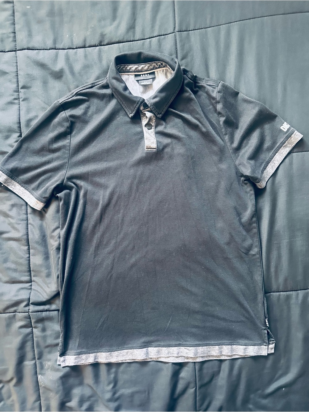 DKNY Black Polo with Light Gray Contrast Trim